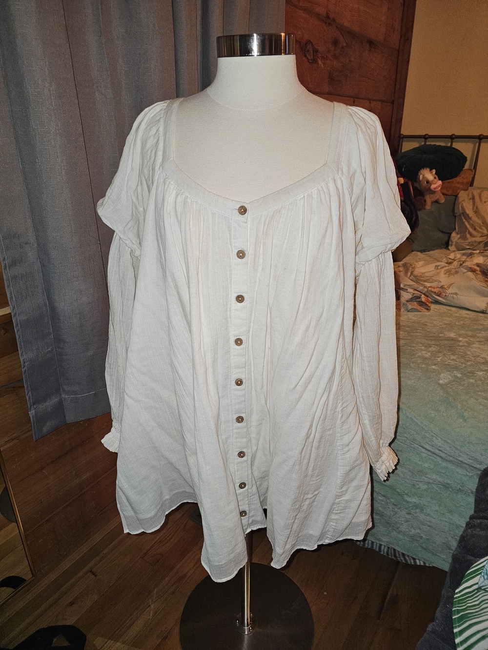 Free People White Button-Front Peasant Dress